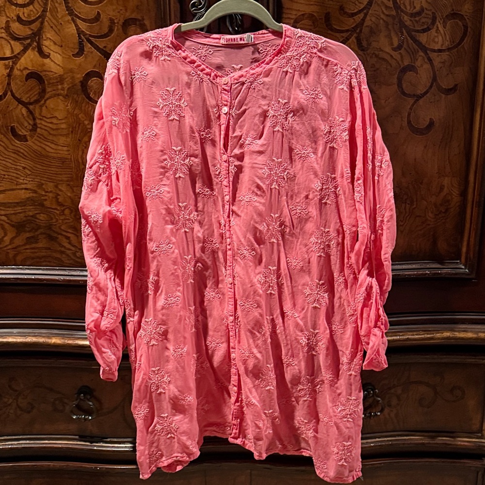 Johnny Was Coral Embroidered Top